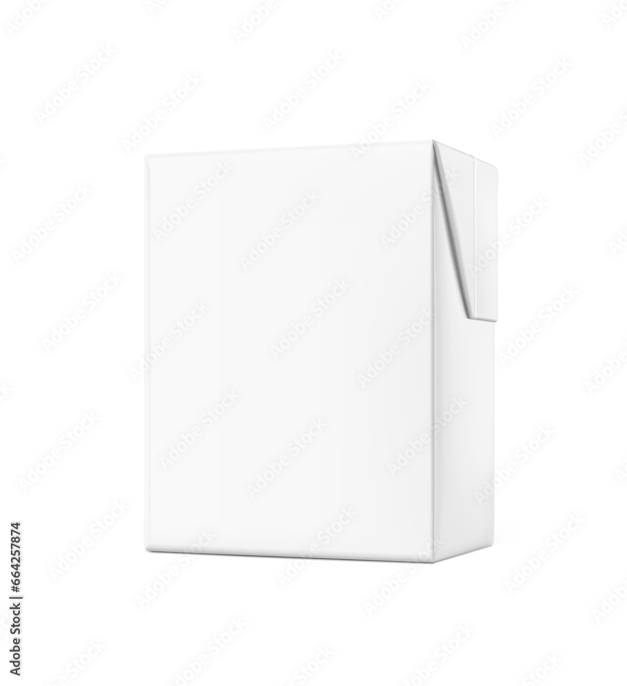 Realistic cardboard box mockup. Vector illustration isolated on white background. Half side view. Can be use for food, cosmetic, pharmacy, sport and etc. Ready for your design. EPS10.
