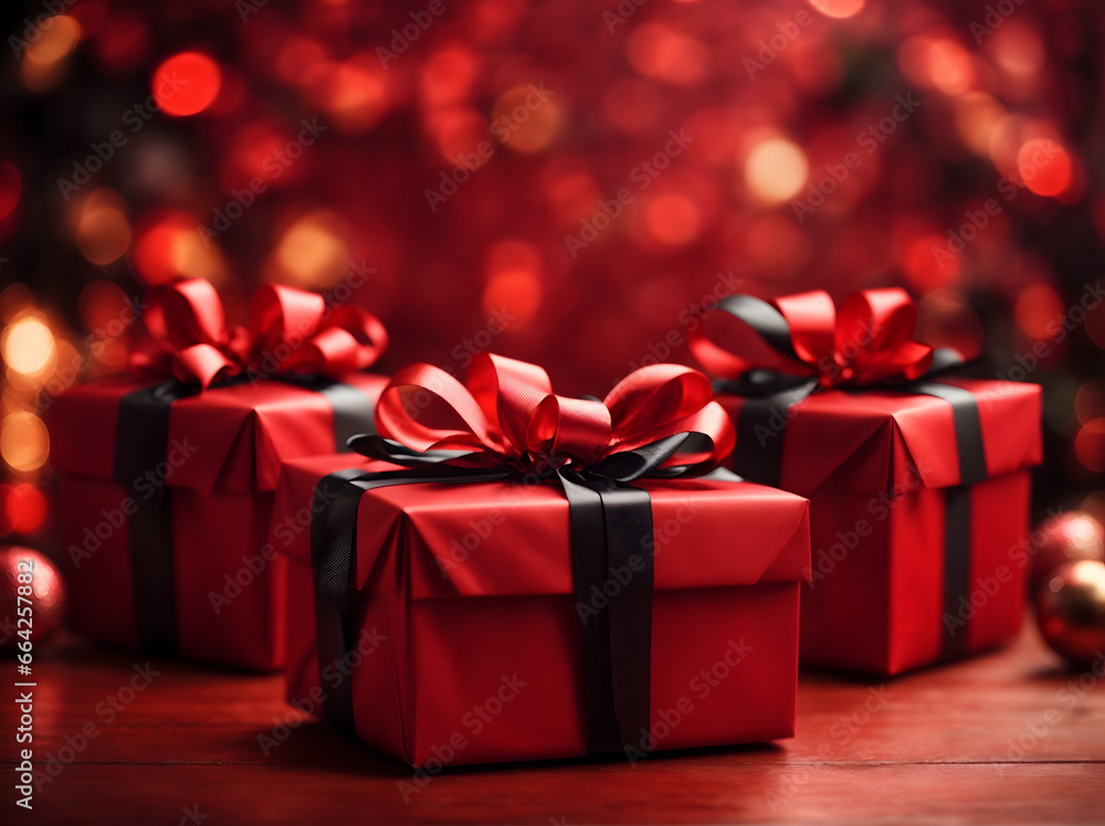 Holiday Presents Red Boxes with Black Bows Holiday Presents Red Boxes with Black Bows