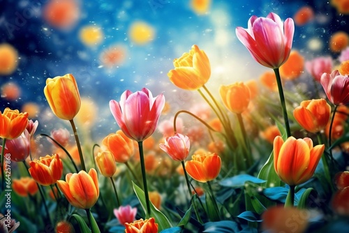vibrant tulips, spring theme backdrop. Generative AI #664257868