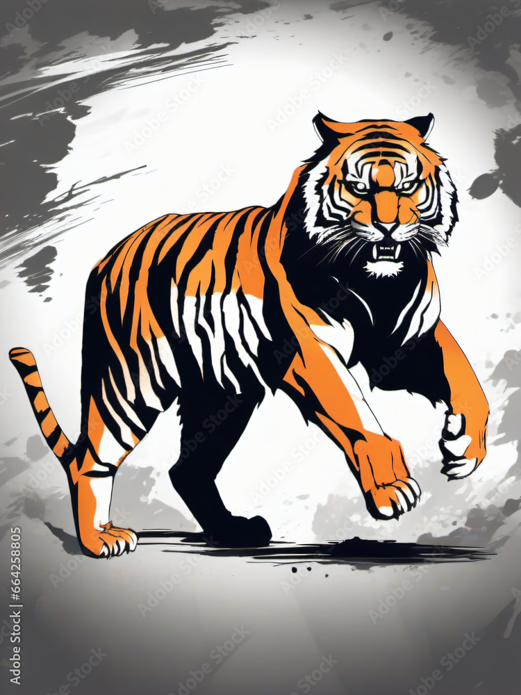 Fototapeta premium the Ferocious Majesty of a Tiger, Beautifully Rendered in the Bold and Majestic Strokes of Ink