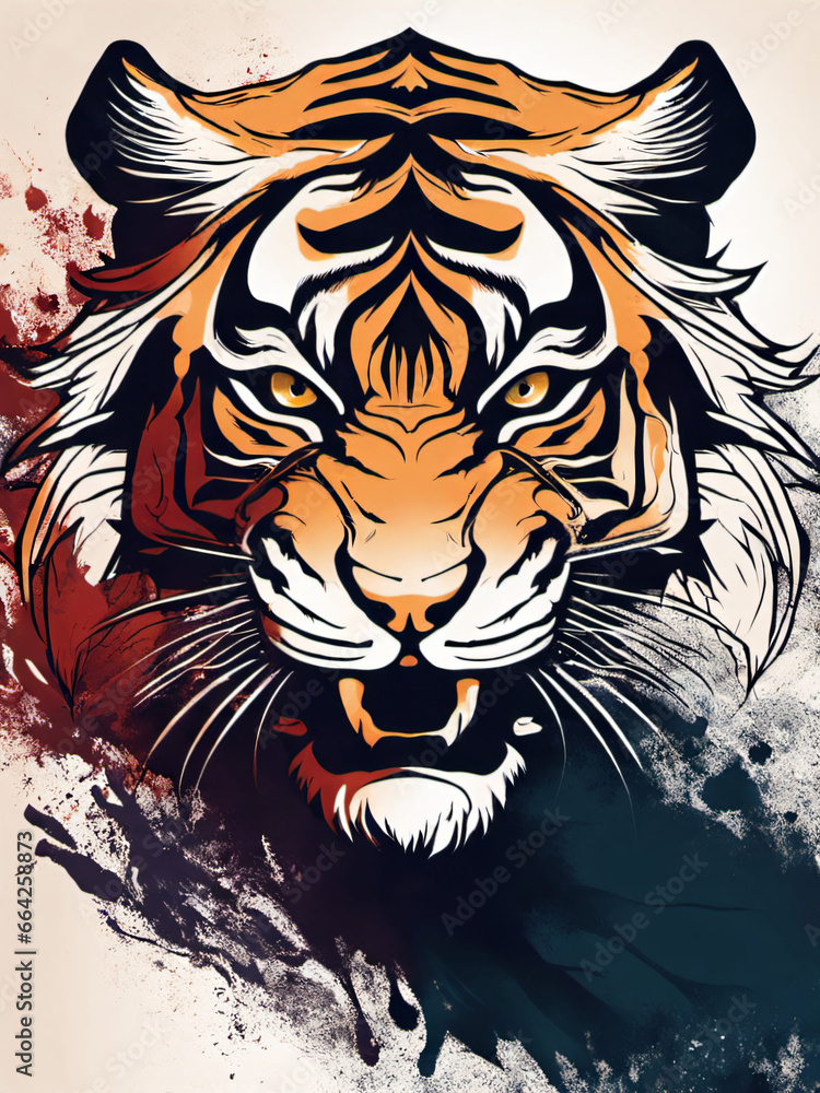 Fototapeta the Ferocious Majesty of a Tiger, Beautifully Rendered in the Bold and Majestic Strokes of Ink