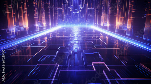Obraz na płótnie Abstract digital graphics Futuristic 3D Concept, AI and Big Data Technology background, cityscape, Information Digitalization Lines, Generative AI. w salonie