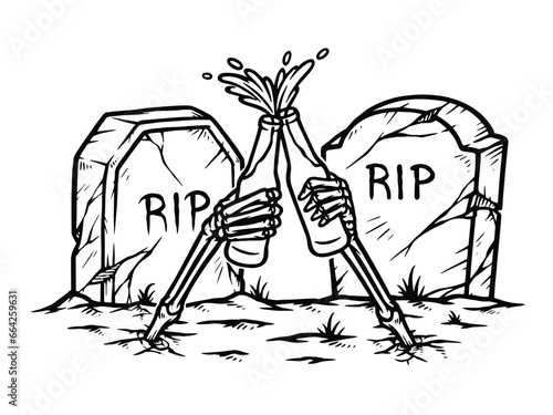 cheers to death with friends line illustration