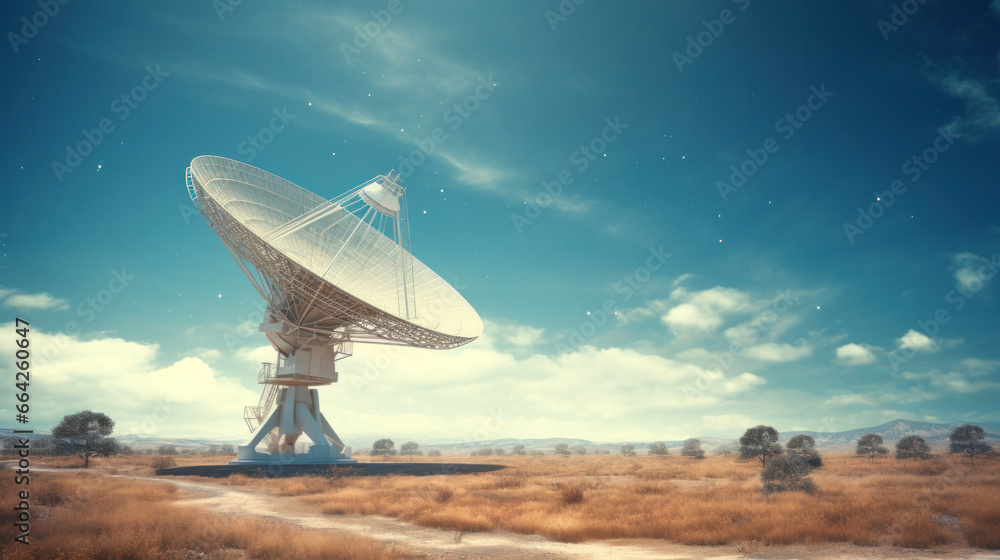 Radio telescope pointing to the sky. AI generative. Radio telescope pointing to the sky. AI generative.