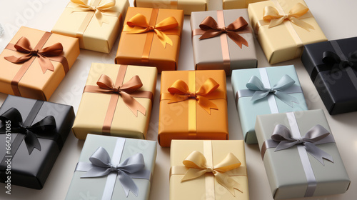 Minimalist Gift Boxes: Flat mockup featuring closed gift boxes on a bright background. 