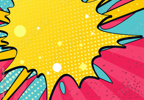 Retro comic book, blank speech blot on a colorful background with halftones. Pop art style, vintage. Vector