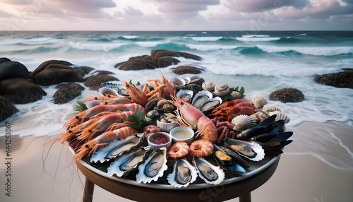 Fresh seafood barbeque grill feast on a beach