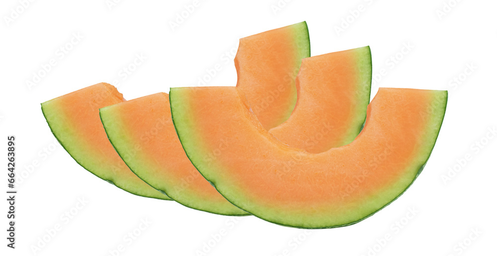 cut of cantaloupe isolated on white background cut of cantaloupe isolated on white background