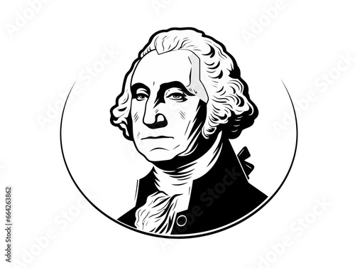 Doodle George Washington portrait, cartoon sticker, sketch, vector, Illustration, minimalistic