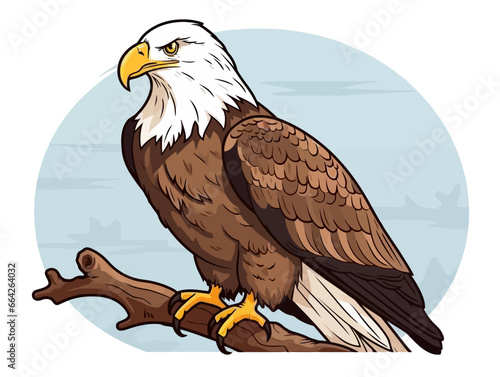 Doodle Bald eagle perched  cartoon sticker  sketch  vector  Illustration  minimalistic