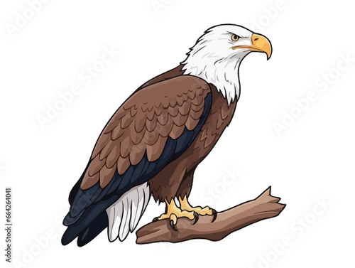 Doodle Bald eagle perched, cartoon sticker, sketch, vector, Illustration, minimalistic