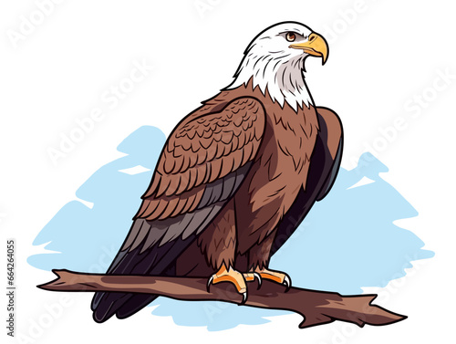Doodle Bald eagle perched, cartoon sticker, sketch, vector, Illustration, minimalistic