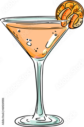 cocktail glass with orange  hand drawn illustration