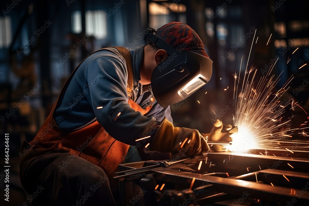 Workers and welders welding in the factory Workers and welders welding in the factory