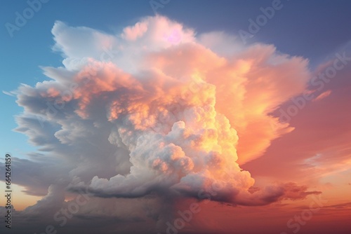 cloudy sunset sky with illuminated cloud base from below. Generative AI