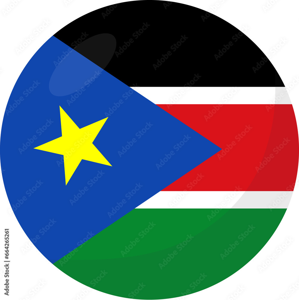 South Sudan flag circle 3D cartoon style. South Sudan flag circle 3D cartoon style.