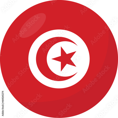 Tunisia flag circle 3D cartoon style.