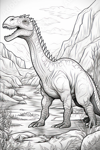 Anti stress coloring book page of dinosaur in a line art hand drawn style for kids and teens