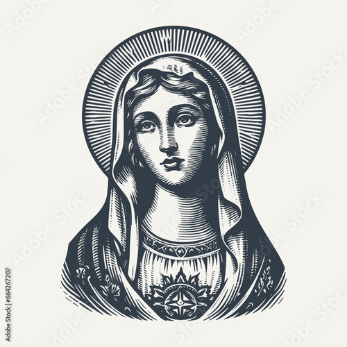 Holy Mary. Vintage woodcut engraving style vector illustration.