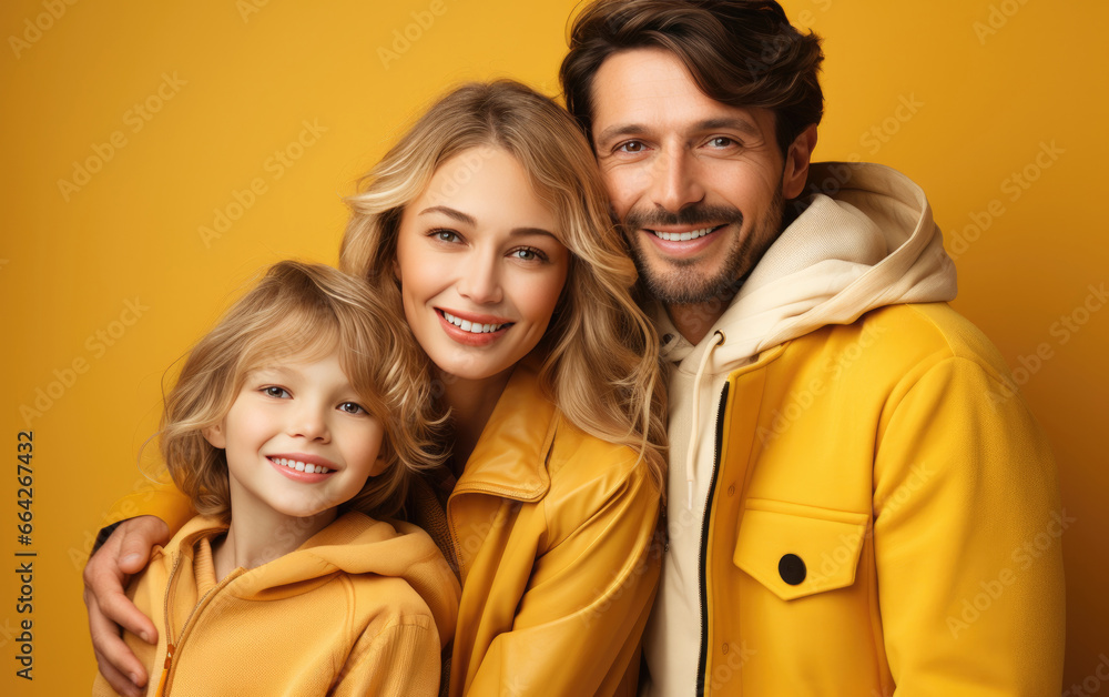 happy vogue fashion family wearing color clothes, taking a picture, professional studio colors background happy vogue fashion family wearing color clothes, taking a picture, professional studio colors background