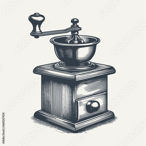 Vintage Coffee grinder. Vintage woodcut engraving style vector illustration.