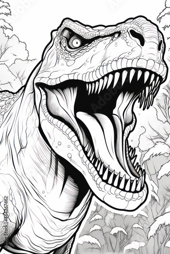 Coloring book page of dinosaur collection in a line art hand drawn style for kids and teens