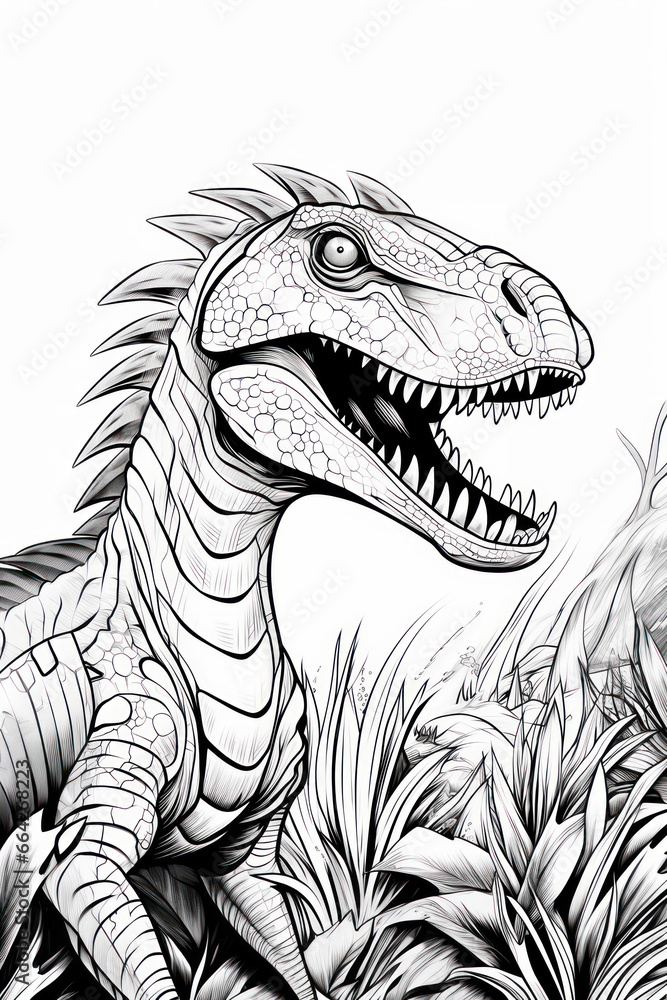 coloring book page of dinosaur in the middle cretaceous period with line art hand drawn style for kids and teens coloring book page of dinosaur in the middle cretaceous period with line art hand drawn style for kids and teens