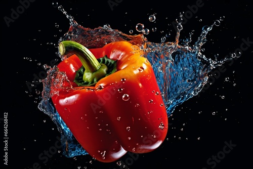 Image of vibrant pepper with water splash. Generative AI