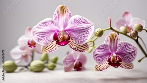 A delicate and elegant orchid bloom  isolated against a white background.