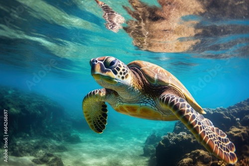 Green turtle at the seawater. © AbulKalam