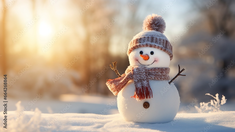Obraz premium snowman on Christmas bokeh background