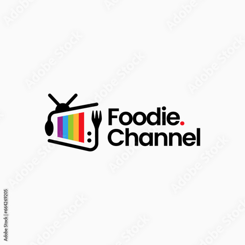 spoon fork food channel television tv culinary review logo vector icon illustration