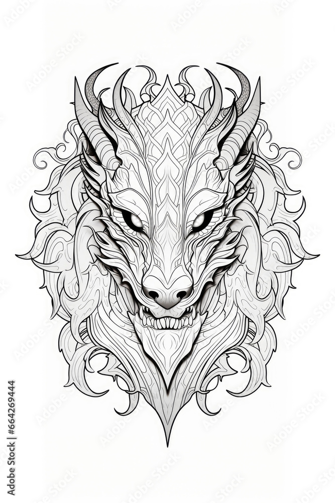 custom made wallpaper toronto digitalcoloring page with mandala ornaments of a adult dragon head in a line art hand drawn style