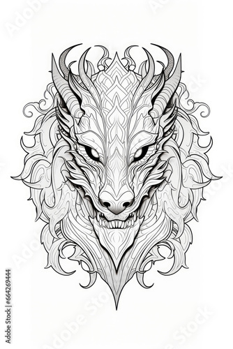 Wallpaper Mural coloring page with mandala ornaments of a adult dragon head in a line art hand drawn style Torontodigital.ca