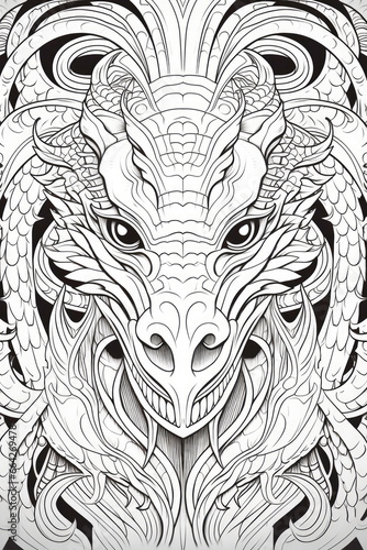 Wallpaper Mural coloring page with mandala ornaments of a adult dragon head in a line art hand drawn style Torontodigital.ca