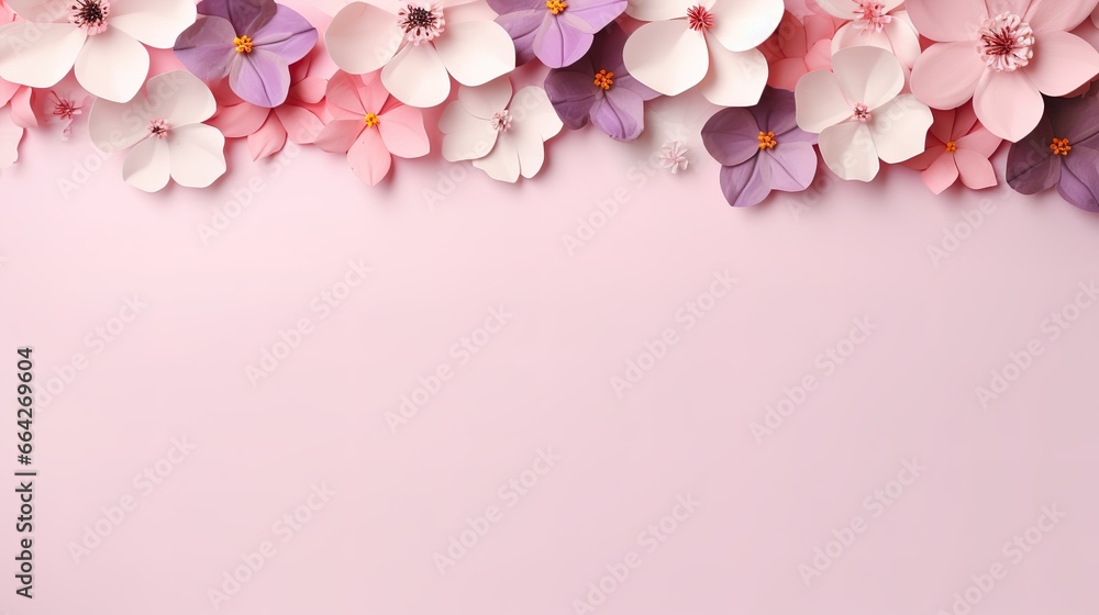 Banner with flowers on a light pink background with space to write Banner with flowers on a light pink background with space to write