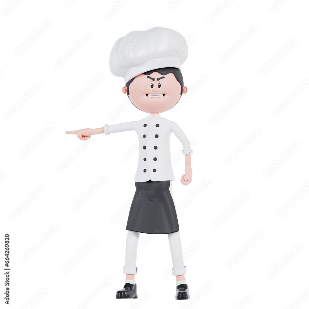 3d cartoon chef angry pose while pointing 3d cartoon chef angry pose while pointing