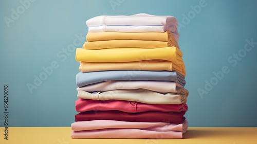 Colorful children s apparel made of cotton stacked with empty space for laundry