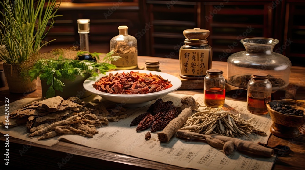 Chinese herbal medicine enhances the body s wellness and harmonizes energy through herbs and calligraphy