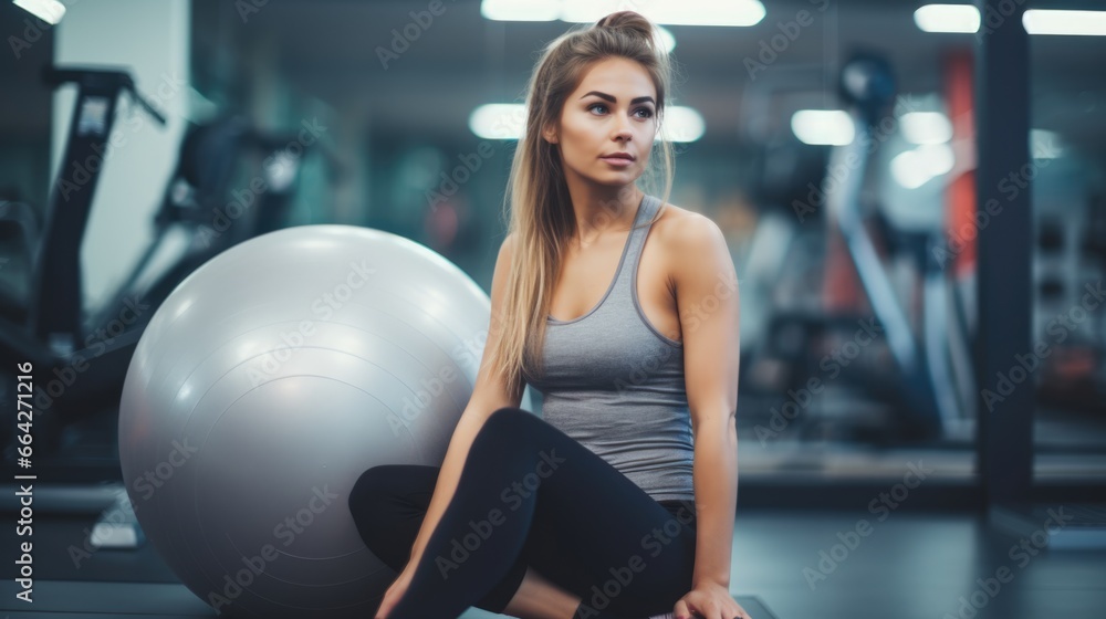 Fitness Model Posing with Exercise Ball. Fictional characters created by Generated AI. Fitness Model Posing with Exercise Ball. Fictional characters created by Generated AI.