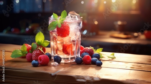 Berries fruit and ice on a ...