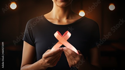 Closeup of woman with pink ...