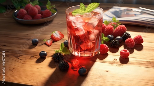 Berries fruit and ice on a ...