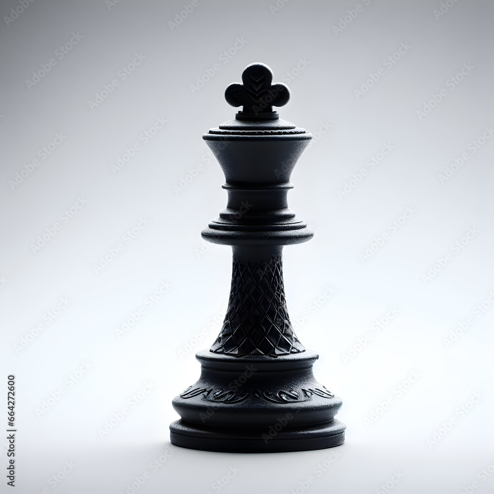 Black chess king on white background, chess piece, chess game, board game Black chess king on white background, chess piece, chess game, board game