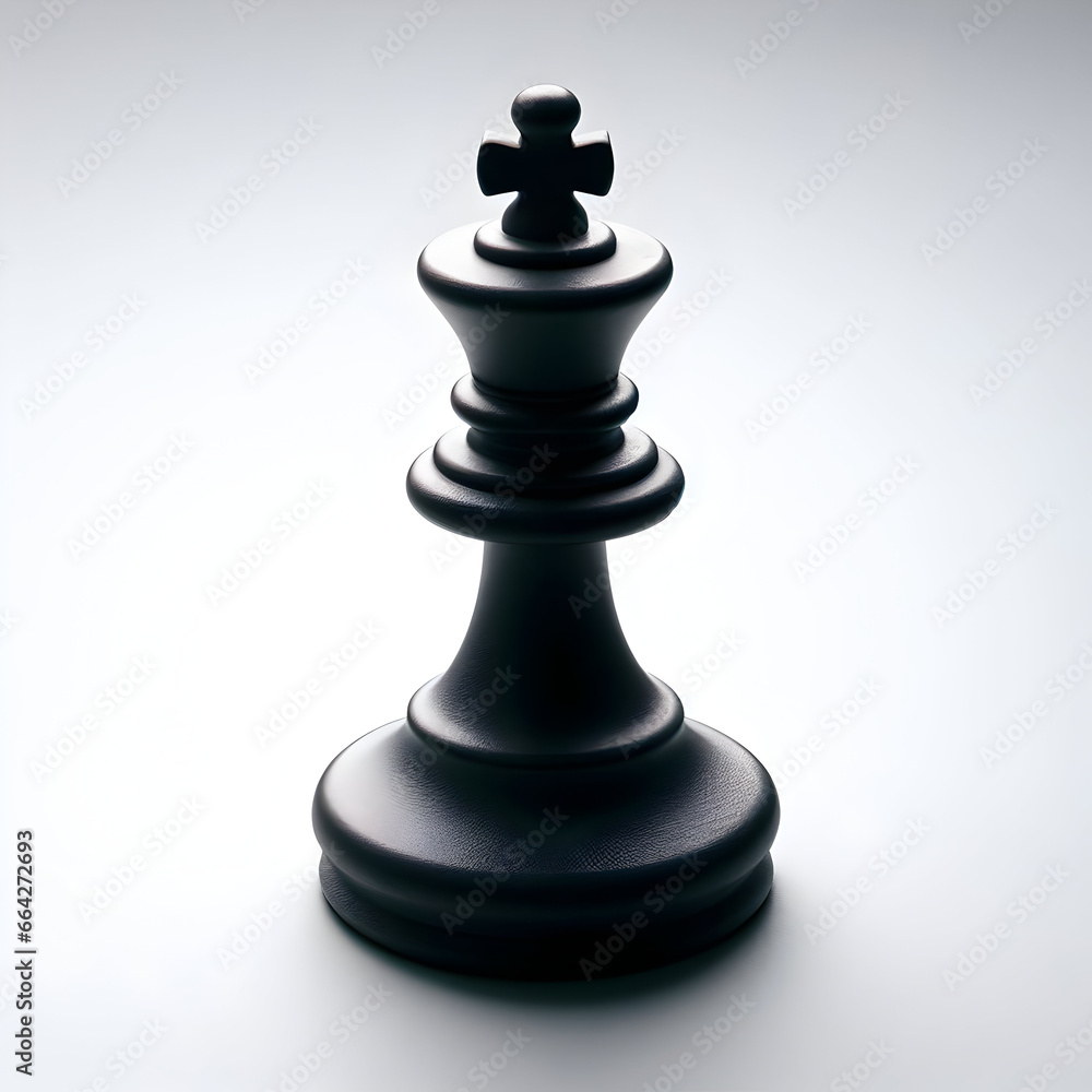 Black chess king on white background, chess piece, chess game, board game Black chess king on white background, chess piece, chess game, board game