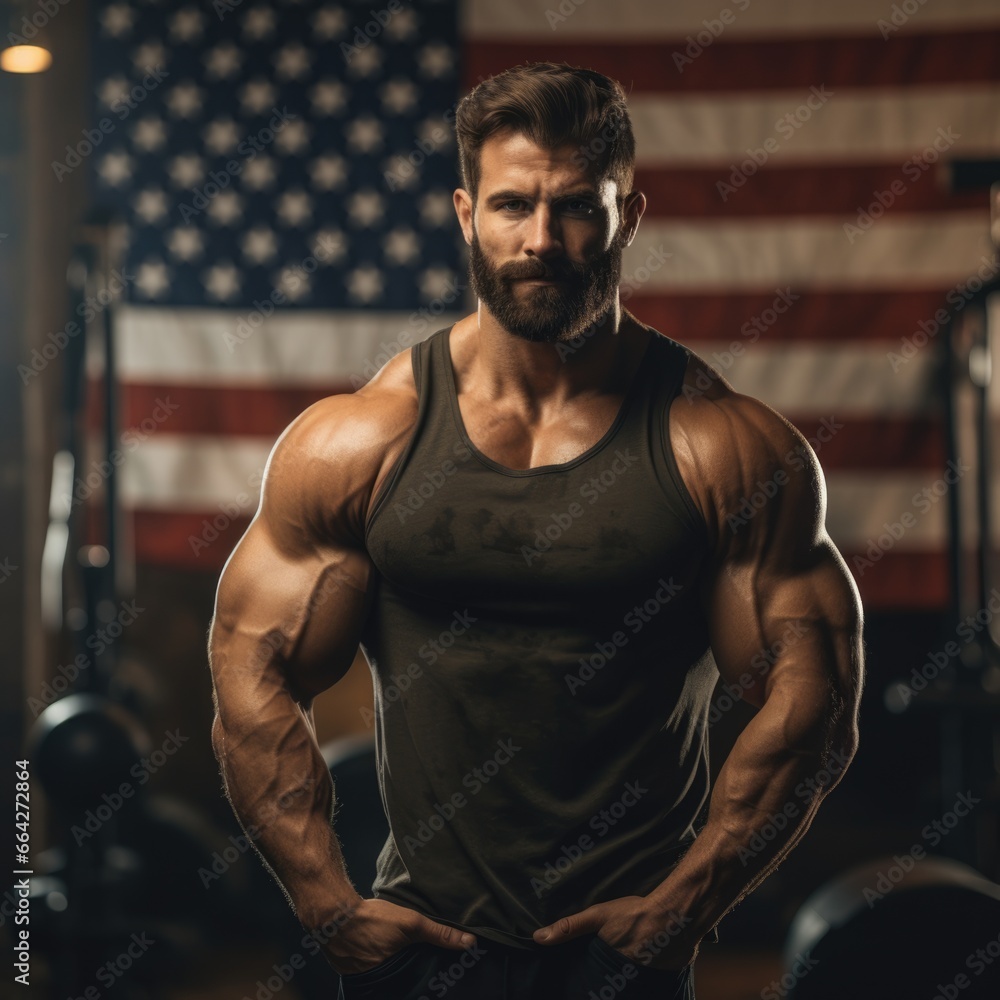 Muscular American Flag Workout. Fictional characters created by Generated AI. Muscular American Flag Workout. Fictional characters created by Generated AI.