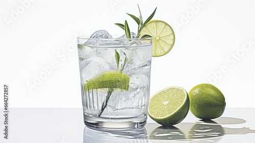 Cold gin and tonic in a glass on a white surface