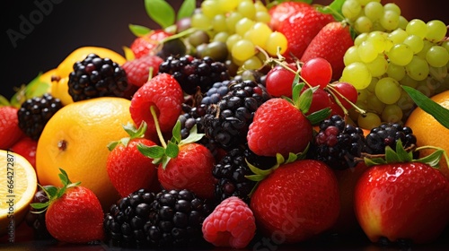 Colorful background with varying fresh fruits embodying natural nutrition and vitamin rich concept