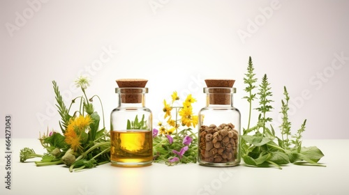 Comparing natural and synthetic medicine for health benefits on white background