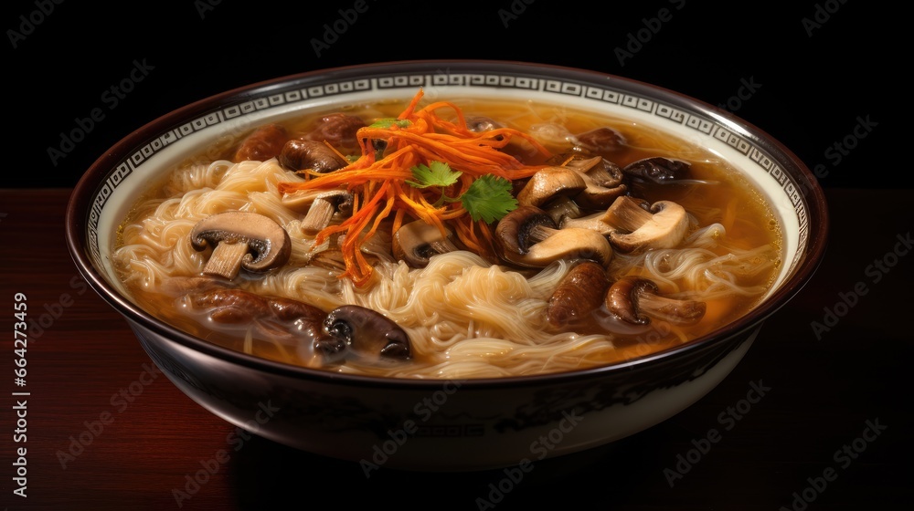 Chinese vegetarian food festival featuring braised fish maw soup and shiitake mushrooms Chinese vegetarian food festival featuring braised fish maw soup and shiitake mushrooms